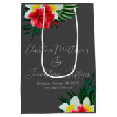 熱帯ハワイアンの花オンエレガントグレー ミディアムペーパーバッグ (裏面)