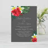 熱帯ハワイアンの花オンエレガントグレー 招待状 (スタンド正面)