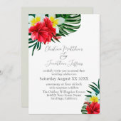 熱帯ハワイアンの花オンホワイトエレガント 招待状 (正面/裏面)