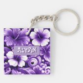 熱帯ハワイアンの花ハイビスカスパーソナライズされた キーホルダー (裏面)