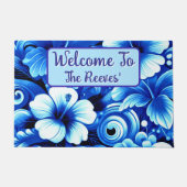 熱帯ハワイアンの花ハイビスカスパーソナライズされた ドアマット (正面)