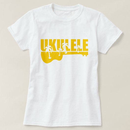 熱帯ハワイアンのUkeのウクレレのデザイン Tシャツ (デザイン正面)
