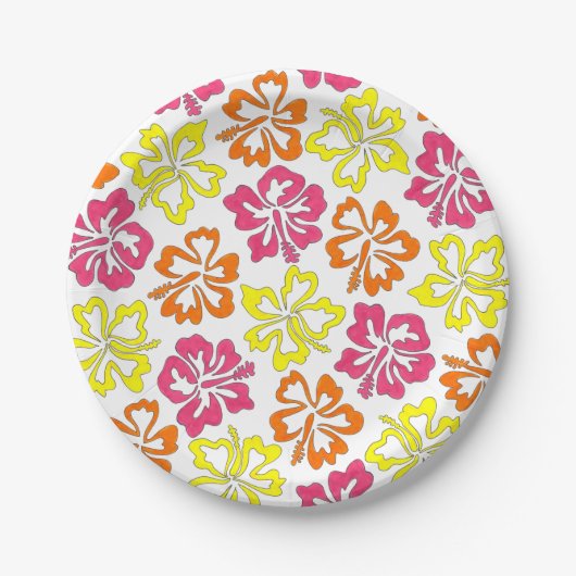 熱帯ハワイアンアイランドハイビスカスフラワーズフローラ ペーパープレート (正面)