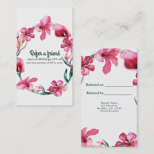 熱帯ハワイアンエレガントの花が友達を参照 紹介カード (正面/裏面)