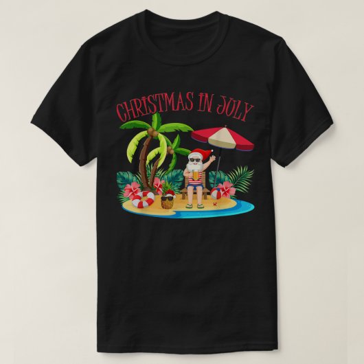熱帯ハワイアンクリスマスサマーサンタクリスマスインJ Tシャツ (デザイン正面)