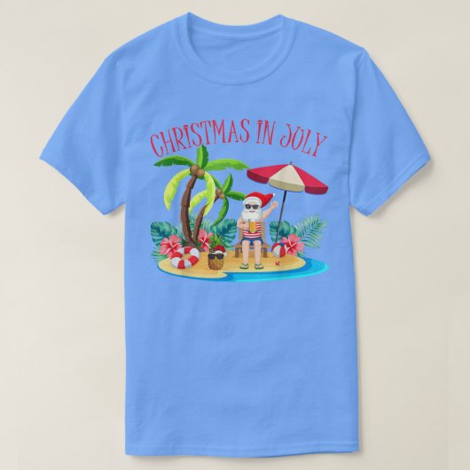 熱帯ハワイアンクリスマスサマーサンタクリスマスインJ Tシャツ (デザイン正面)