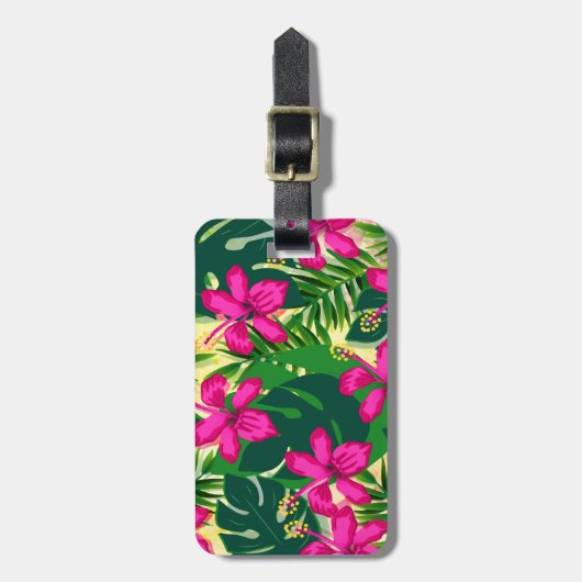 熱帯ハワイアンスタイルの花柄 ラゲッジタグ (正面縦)