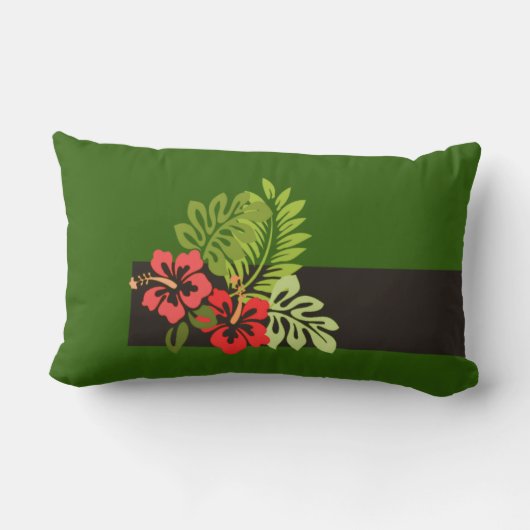 熱帯ハワイアンハイビスカスフラワーカラフルズストライプ ランバークッション (裏面)