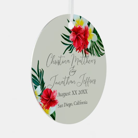 熱帯ハワイアンフラワーエレガントなウェディングオンセージ メタルオーナメント (正面右)