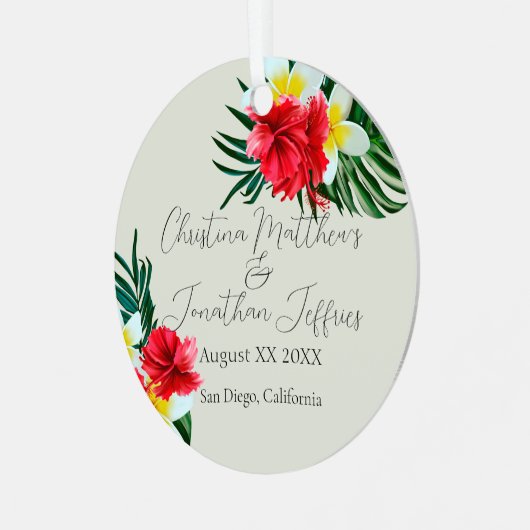 熱帯ハワイアンフラワーエレガントなウェディングオンセージ メタルオーナメント (正面左)