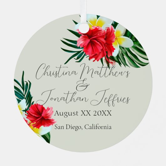 熱帯ハワイアンフラワーエレガントなウェディングオンセージ メタルオーナメント (裏面)