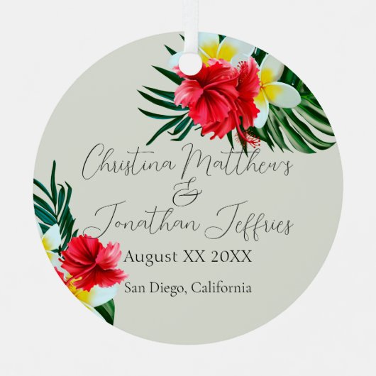 熱帯ハワイアンフラワーエレガントなウェディングオンセージ メタルオーナメント (正面)