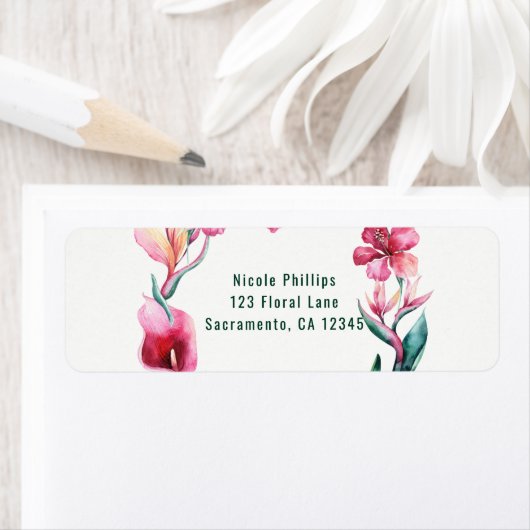 熱帯ハワイアンフラワーエレガントな結婚式パーティー ラベル (インサイチュ)