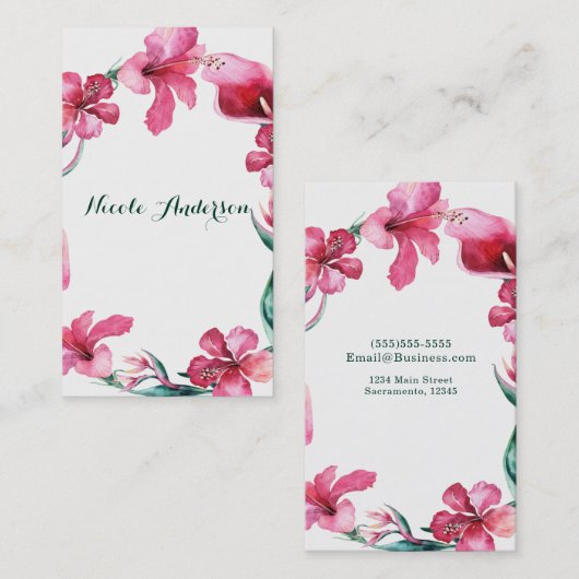 熱帯ハワイアンフラワーシエレガントックハイビスカス 名刺 (正面/裏面)