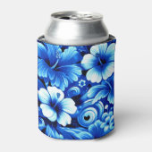 熱帯ハワイアンフラワーハイビスカスコバルトブルー 缶クーラー (缶正面)