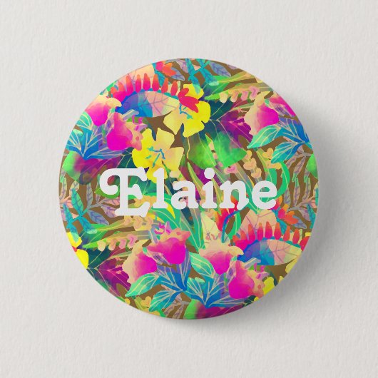 熱帯ハワイアンフローラと葉カラフル 缶バッジ (正面)