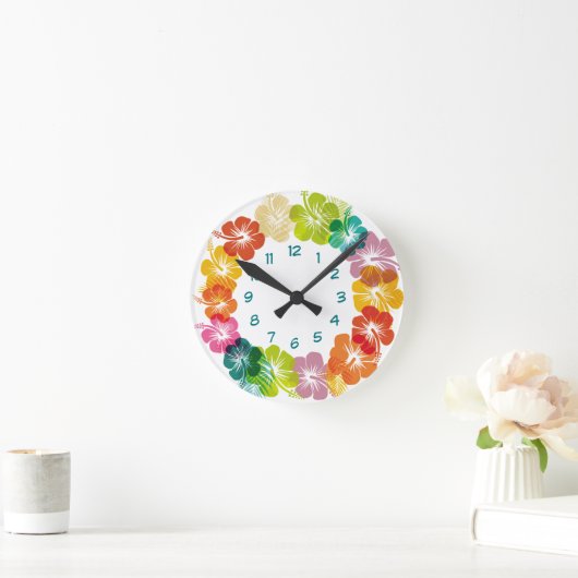 熱帯ハワイアンフローラデザイン ラウンド壁時計 (ホーム)