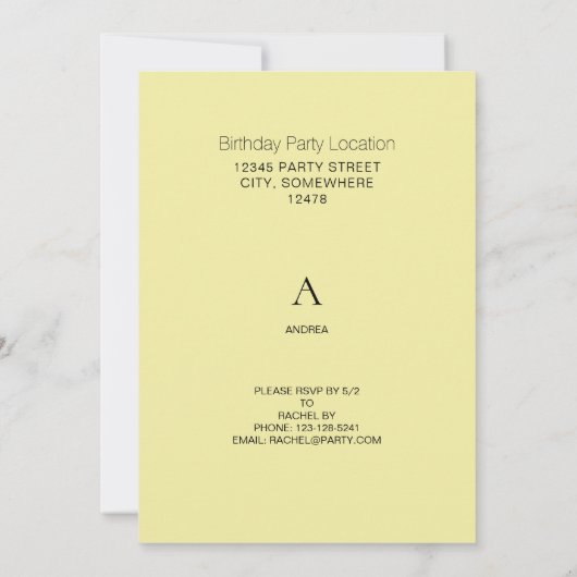 熱帯ハワイアンフローラバースデーパーティーイエロー 招待状 (裏面)