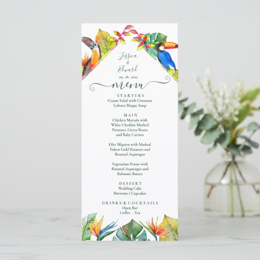 熱帯ハワイアンフローラ結婚の鳥のメニュー メニュー (スタンド正面)