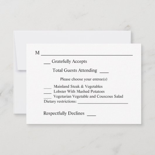 熱帯ハワイアンフローラ&ココナッツと食事 出欠カード (裏面)