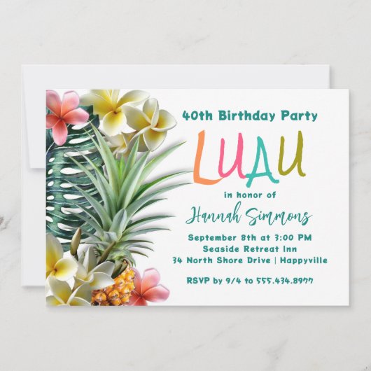 熱帯ハワイアンルアウ(ハワイ式宴会)バースデーパーティ招待状 招待状 (正面)