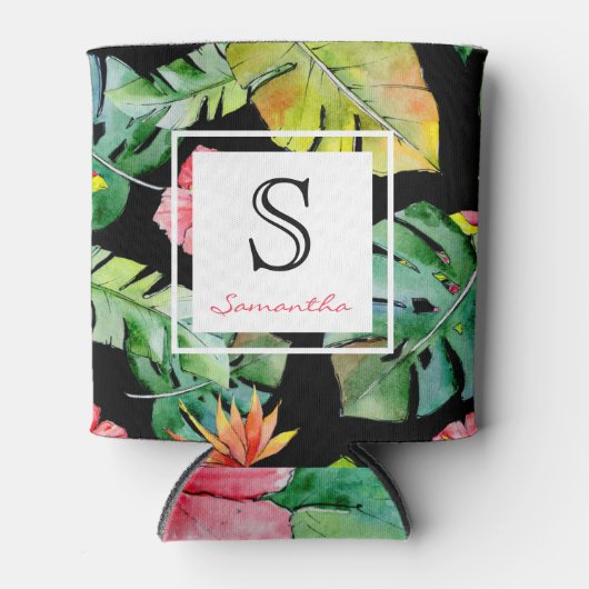 熱帯ハワイアンルアウ（ハワイ式宴会）フローラモノグラム 缶クーラー (正面)