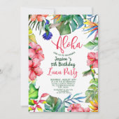熱帯ハワイアンルアウ(ハワイ式宴会)フローラ誕生日 招待状 (正面)