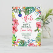 熱帯ハワイアンルアウ(ハワイ式宴会)フローラ誕生日 招待状 (スタンド正面)