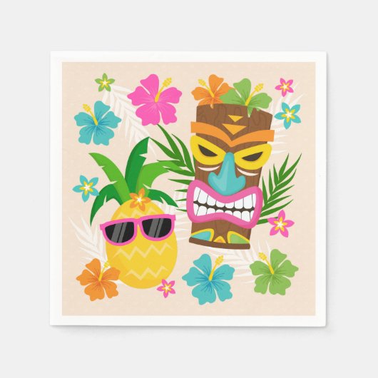 熱帯ハワイアンルアウ（ハワイ式宴会）誕生日 スタンダードカクテルナプキン (正面)