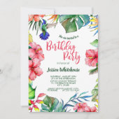 熱帯ハワイアン水彩フローラ誕生日 招待状 (正面)