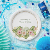 熱帯ハワイアン結婚の花 ペーパープレート (パーティー)