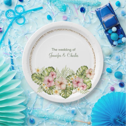 熱帯ハワイアン結婚の花 ペーパープレート (パーティー)