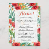 熱帯ハワイアン結婚ハイビスカスお祝い 招待状 (正面/裏面)