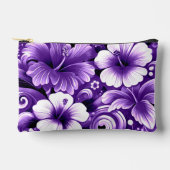 熱帯ハワイアン花ハイビスカスパープルパターン アクセサリーポーチ (正面)