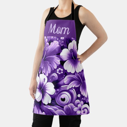 熱帯ハワイアン花ハイビスカスパープルパターン エプロン (インサイチュ)
