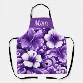 熱帯ハワイアン花ハイビスカスパープルパターン エプロン (正面)