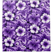 熱帯ハワイアン花ハイビスカスパープルパターン シャワーカーテン (正面)