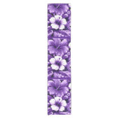 熱帯ハワイアン花ハイビスカスパープルパターン ショートテーブルランナー (正面)