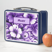 熱帯ハワイアン花ハイビスカスパープルパターン メタルランチボックス (インサイチュ)
