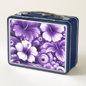 熱帯ハワイアン花ハイビスカスパープルパターン メタルランチボックス (裏面)