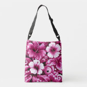 熱帯ハワイアン花ハイビスカスピンク白 クロスボディバッグ (裏面)