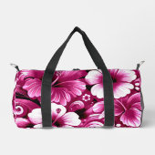 熱帯ハワイアン花ハイビスカスピンク白 ダッフルバッグ (正面)