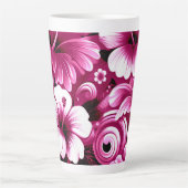 熱帯ハワイアン花ハイビスカスピンク カフェラテマグ (正面)