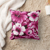 熱帯ハワイアン花ハイビスカスピンク クッション (ブランケット)