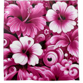 熱帯ハワイアン花ハイビスカスピンク シャワーカーテン (正面)