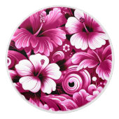 熱帯ハワイアン花ハイビスカスピンク セラミックノブ (正面)