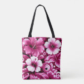 熱帯ハワイアン花ハイビスカスピンク トートバッグ (裏面)
