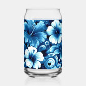 熱帯ハワイアン花ハイビスカスブルーパターン ガラス缶 (裏面)