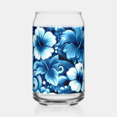 熱帯ハワイアン花ハイビスカスブルーパターン ガラス缶 (右)