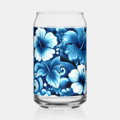 熱帯ハワイアン花ハイビスカスブルーパターン ガラス缶 (左)